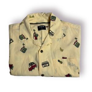 Hurley Mens Short Sleeve Shirt Kingston Jamaican SS Print Stretch‎ Button Medium